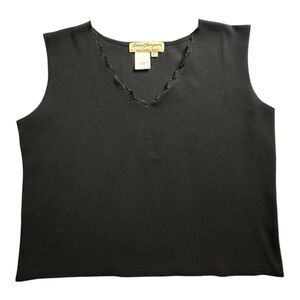 Norm Thompson XL Sleeveless Basic Top‎ Black Paisley Boho Embroidered